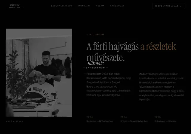 Ultimate Barbershop weboldalának nyitóképernyője